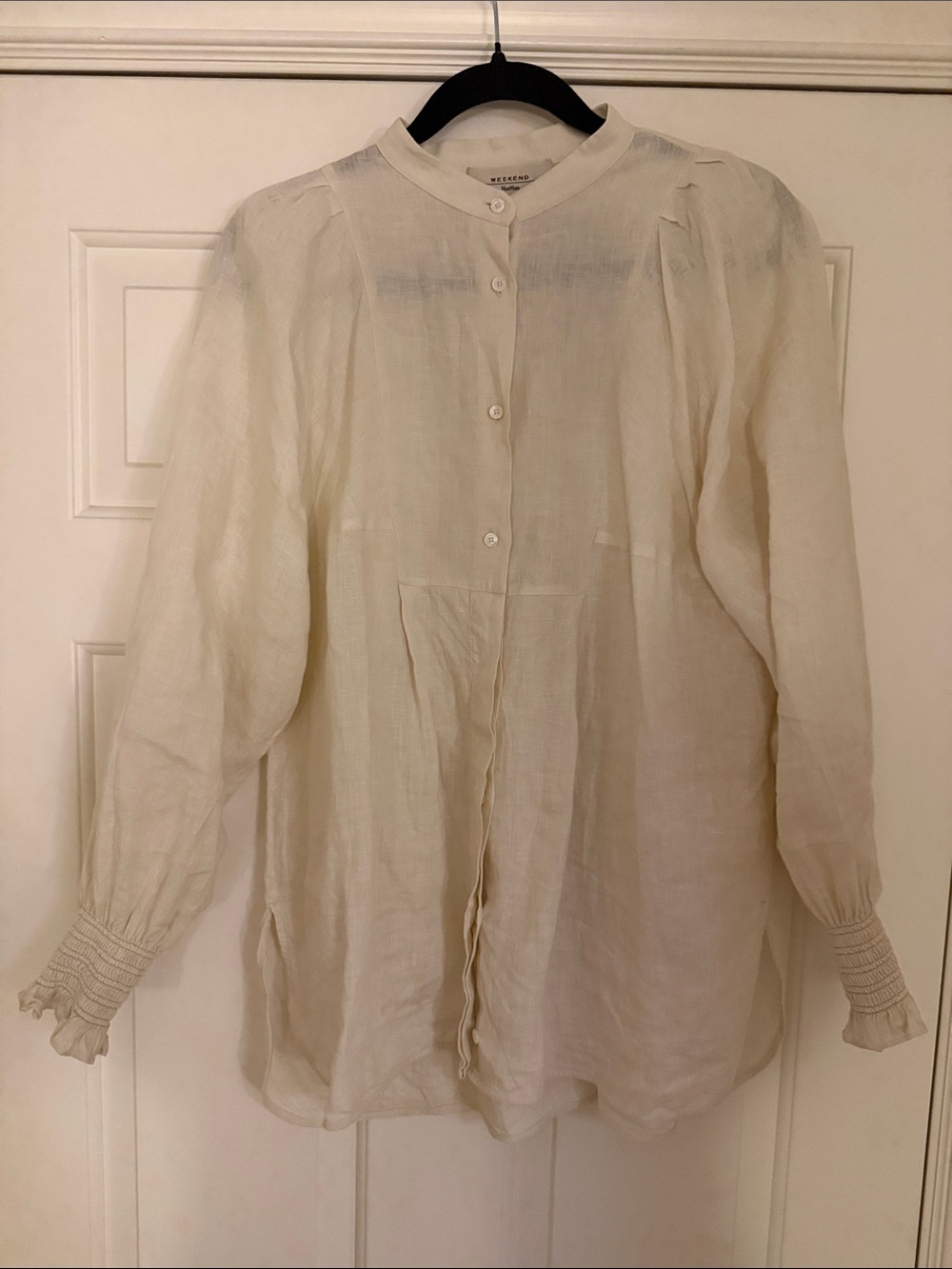 Weekend Max Mara Cream Band-Collar Linen Blouse